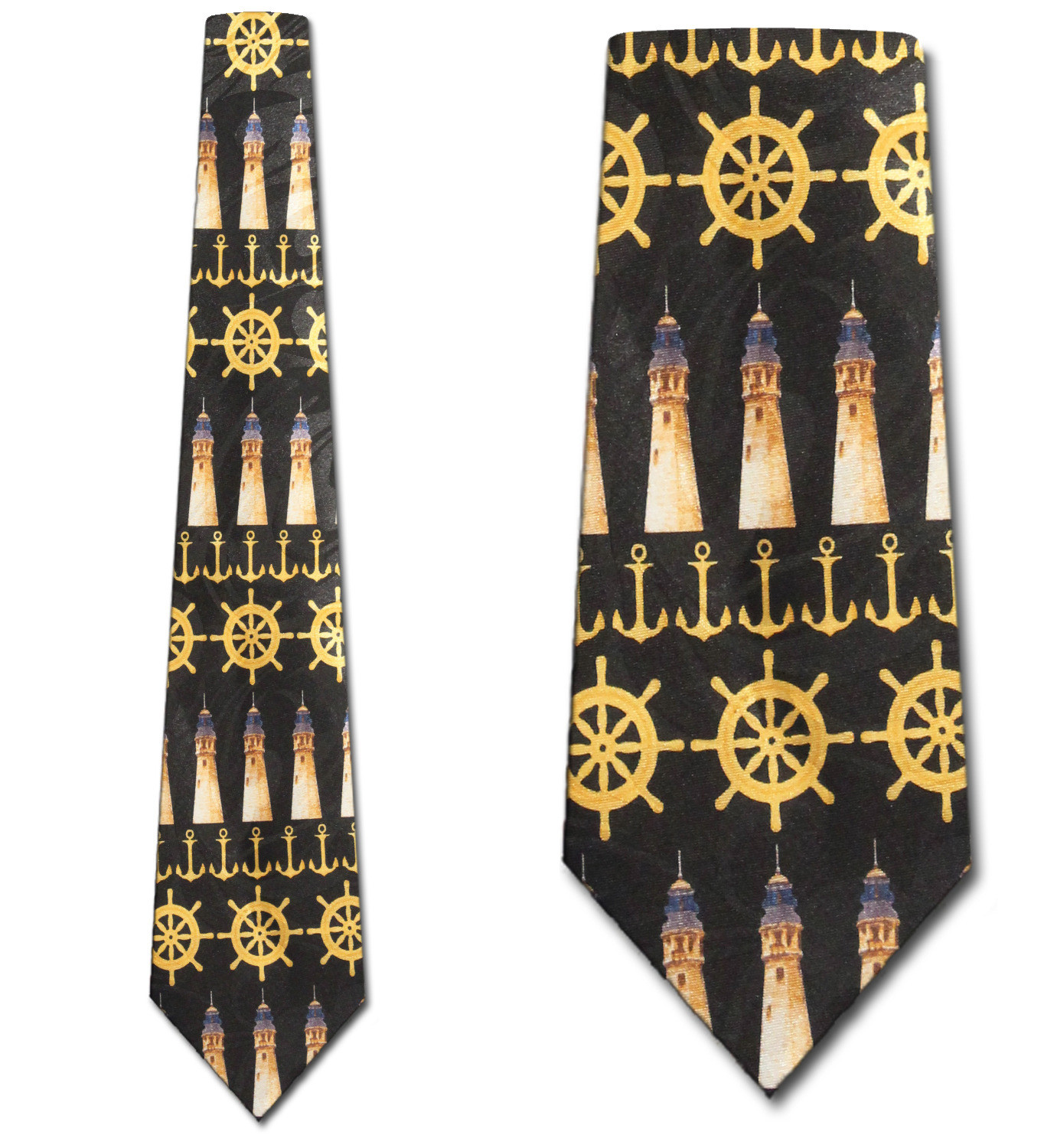 855-100: Lighthouse Ties Ships Steering Wheel Neckties Black by Steven Harris