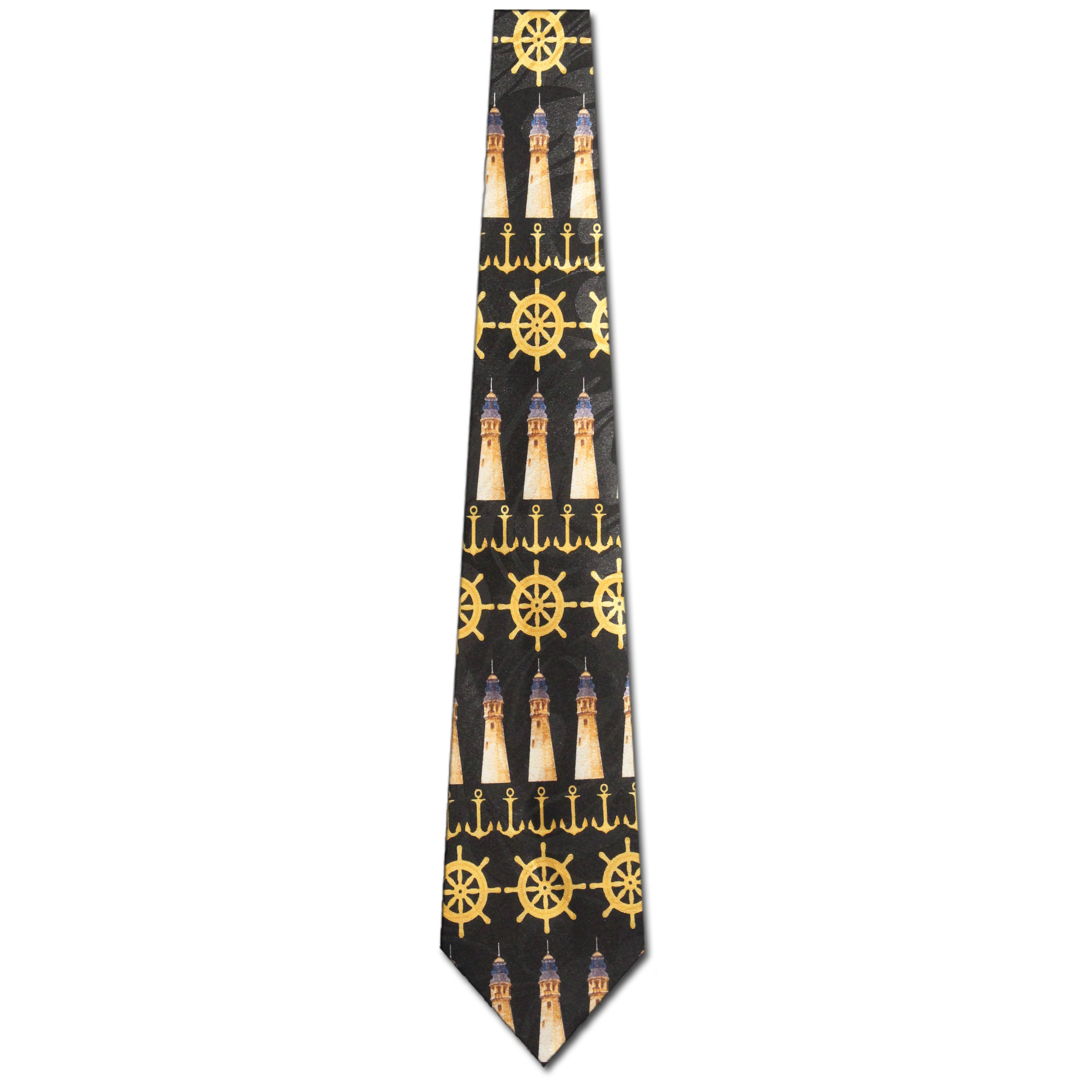 855-100: Lighthouse Ties Ships Steering Wheel Neckties Black by Steven Harris at Abcties.com