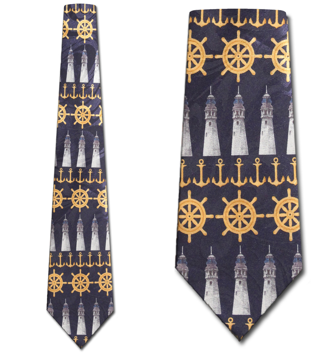 855-102: Lighthouse Ties Ships Steering Wheel Neckties Navy by Steven Harris