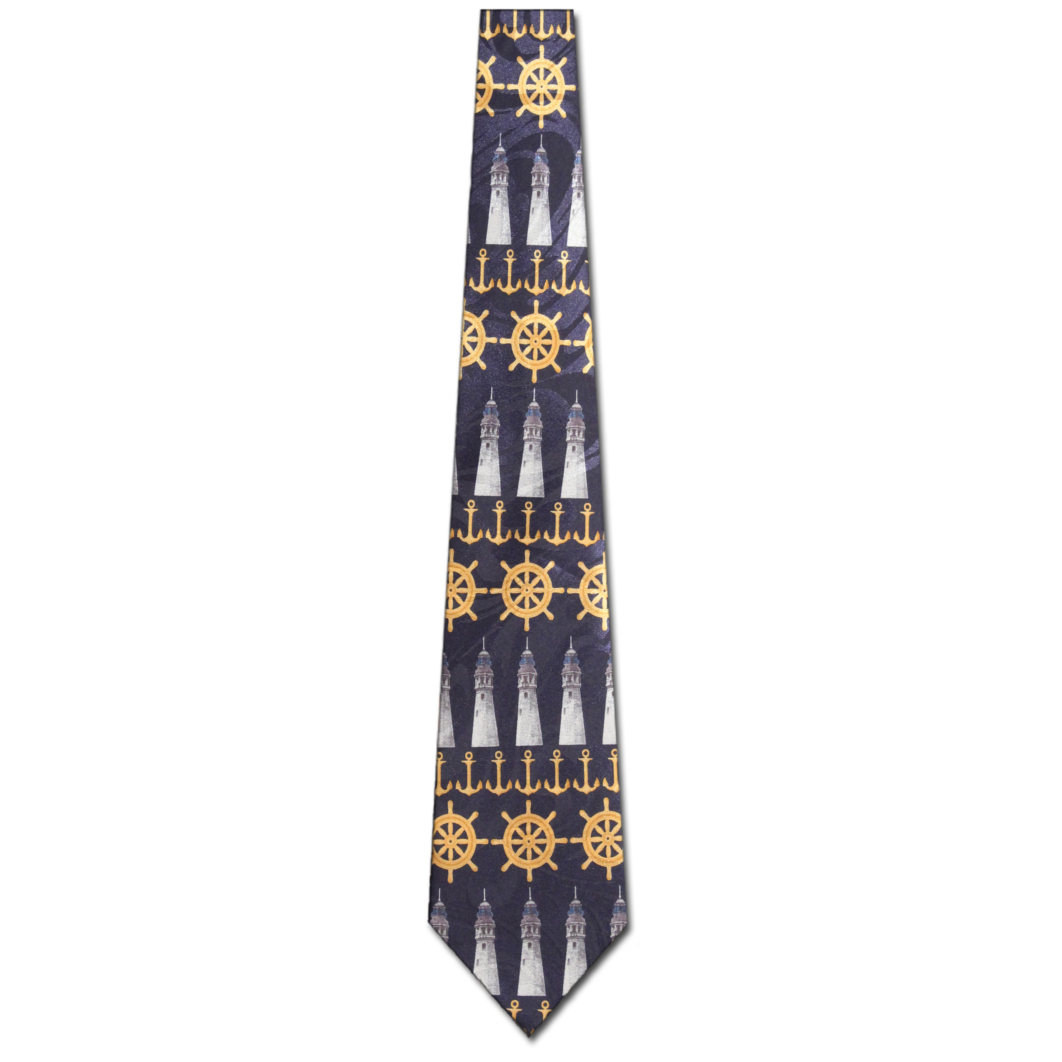855-102: Lighthouse Ties Ships Steering Wheel Neckties Navy by Steven Harris at Abcties.com