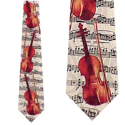 861-100: Violin Ties White Sheet Music Necktie by Steven Harris