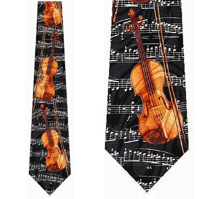 861-102: Violin Ties Black Sheet Music Necktie by Steven Harris