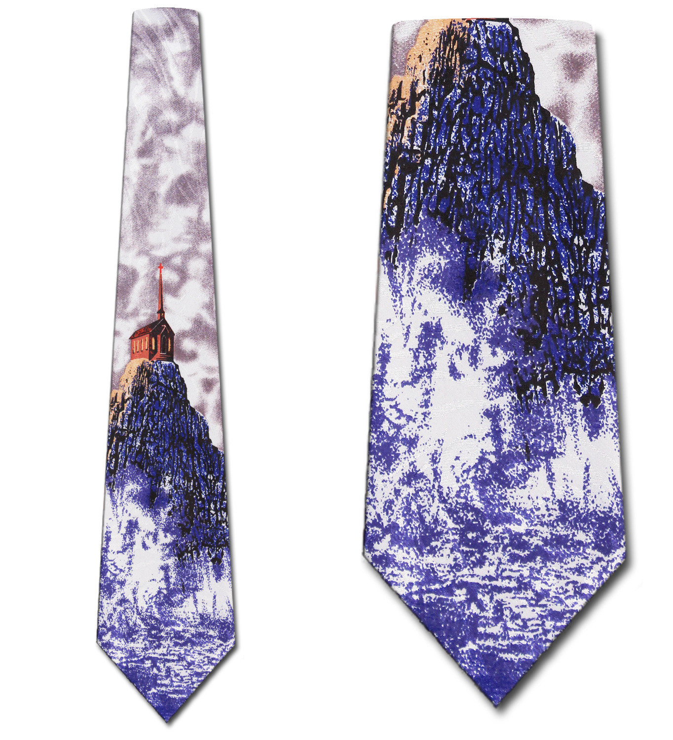 949-100: Church on Cliff Tie Religious Faith Neckties Black by Steven Harris at Abcties.com