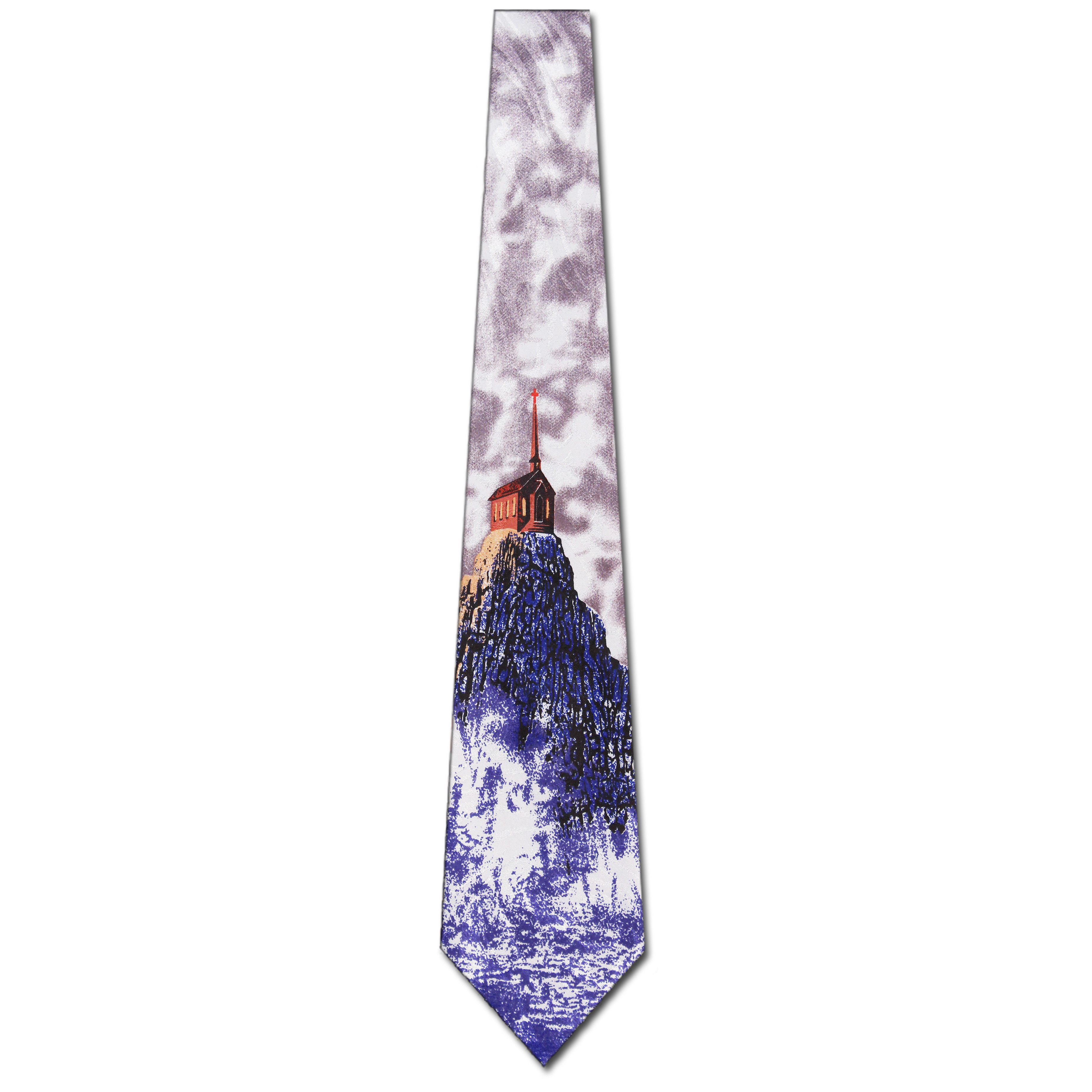 949-100: Church on Cliff Tie Religious Faith Neckties Black by Steven Harris at Abcties.com