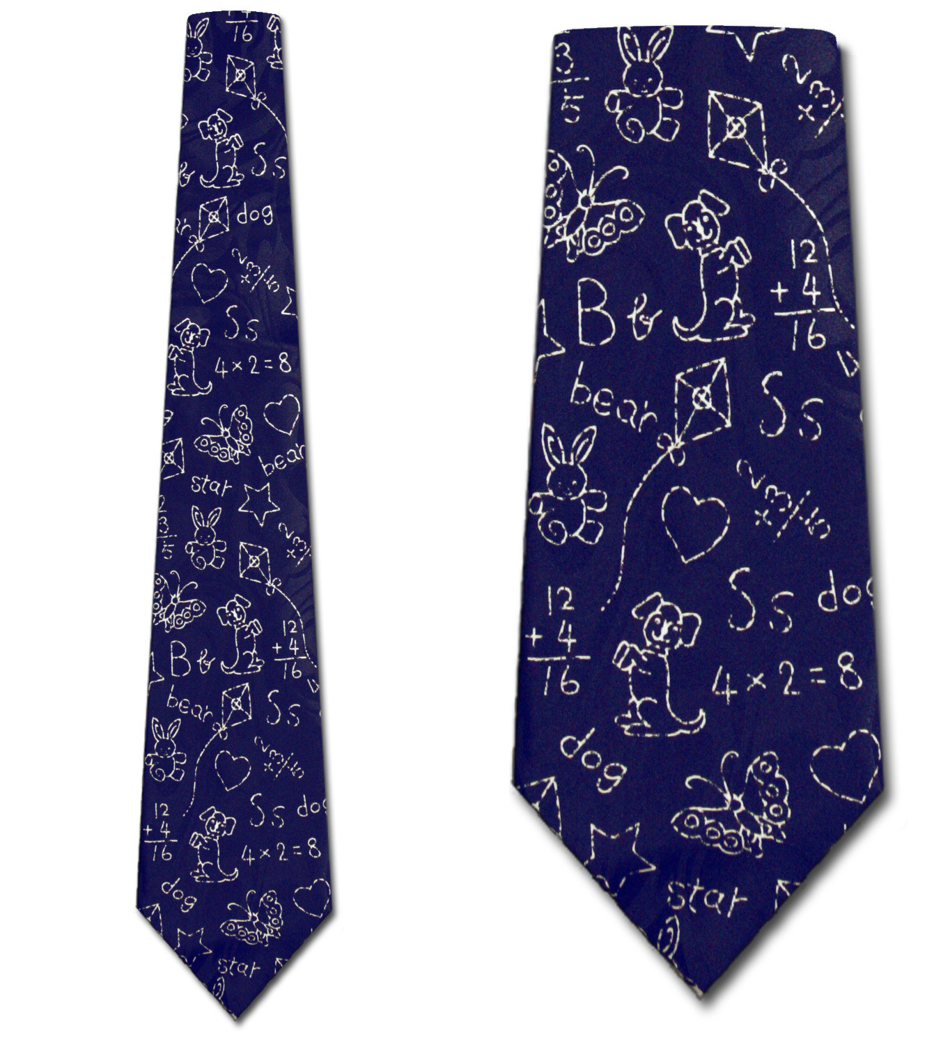 976-102: Childrens Drawings Tie School Kids Teacher Neckties Navy by Steven Harris