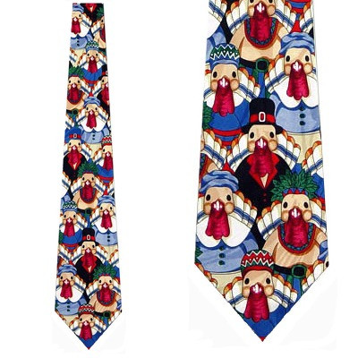 986-102: Turkeys Allover Tie Thanksgiving Turkey Neckties Black by Steven Harris