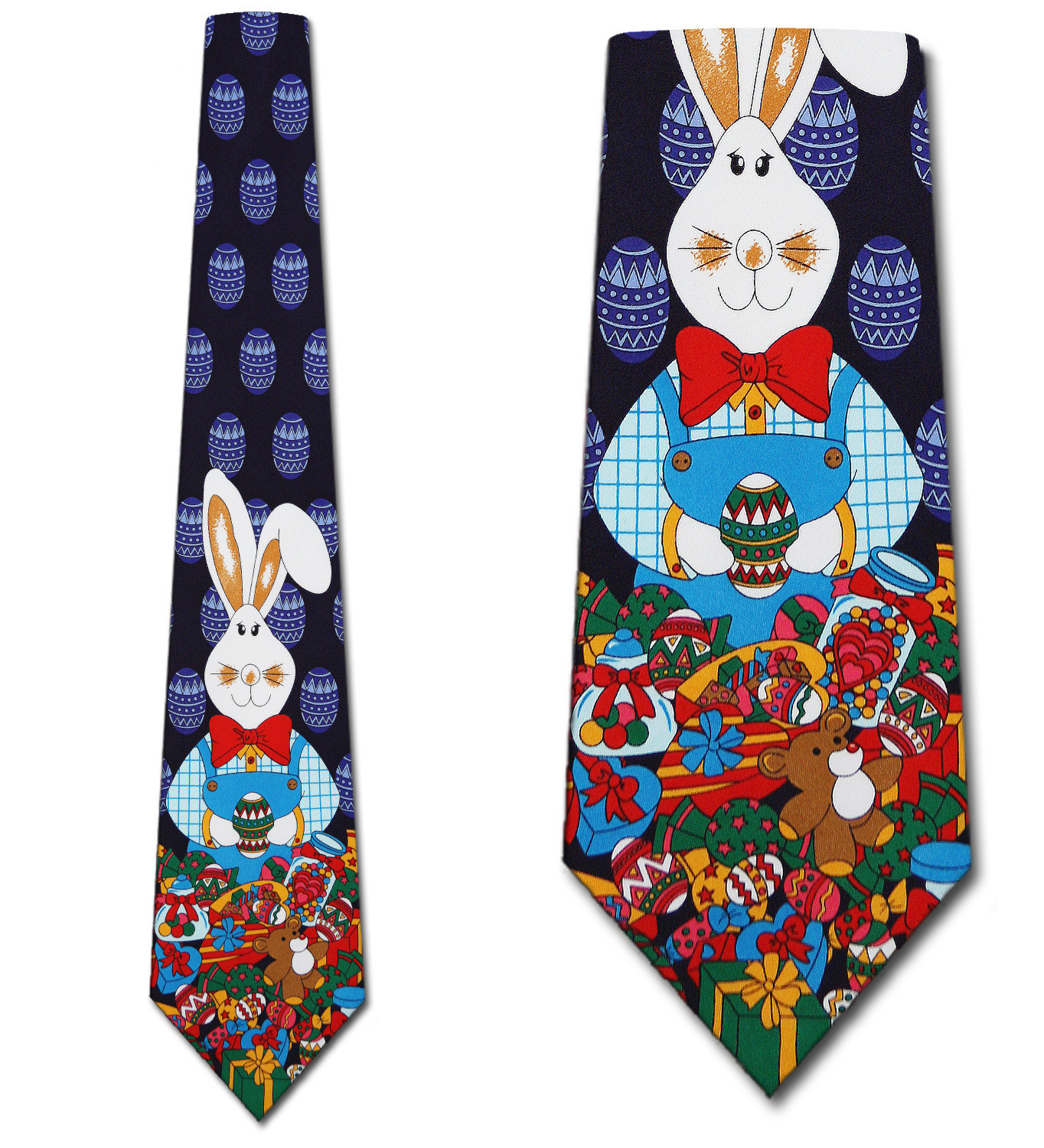 992-102: Big Bunny Ties Easter Eggs Rabbit Neckties Navy by Steven Harris